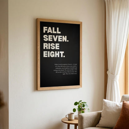 Fall Seven Rise Eight Resilience Poster | Persistence & Grit Wall Art | Motivational Success Print | Modern Zen Home Decor
