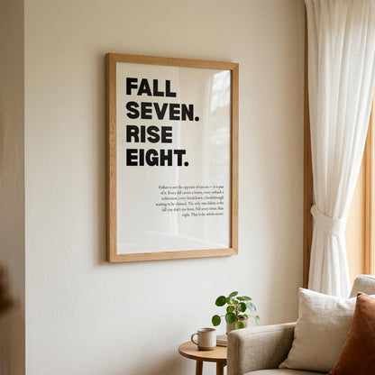 Fall Seven Rise Eight" Inspirational Resilience Poster | Minimalist Persistence Quote | Grit & Momentum Wall Art | Modern White Office Decor