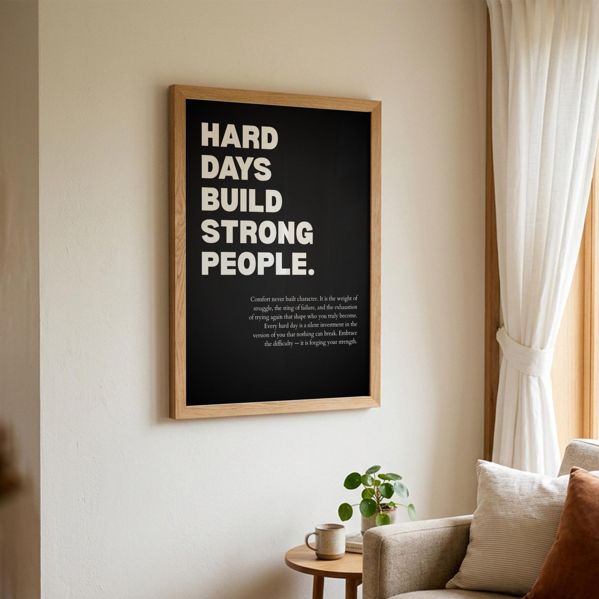 Hard Days Build Strong People Inspirational Poster | Minimalist Resilience Wall Art | Motivational Office Print | Modern Home Decor