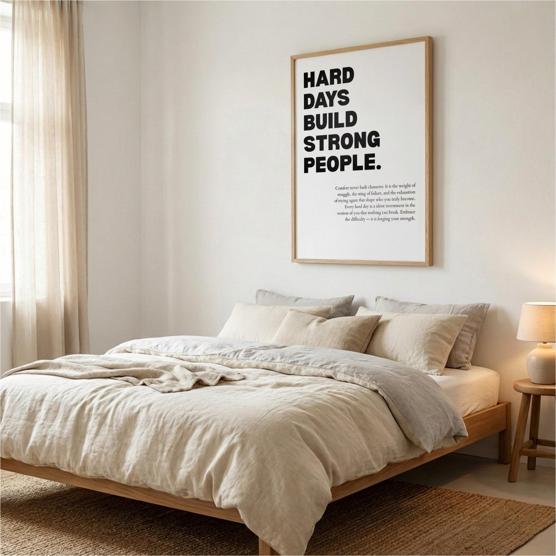 Hard Days Build Strong People Inspirational Minimalist Poster | Resilience & Strength Wall Art | Motivational Office Print | Modern White