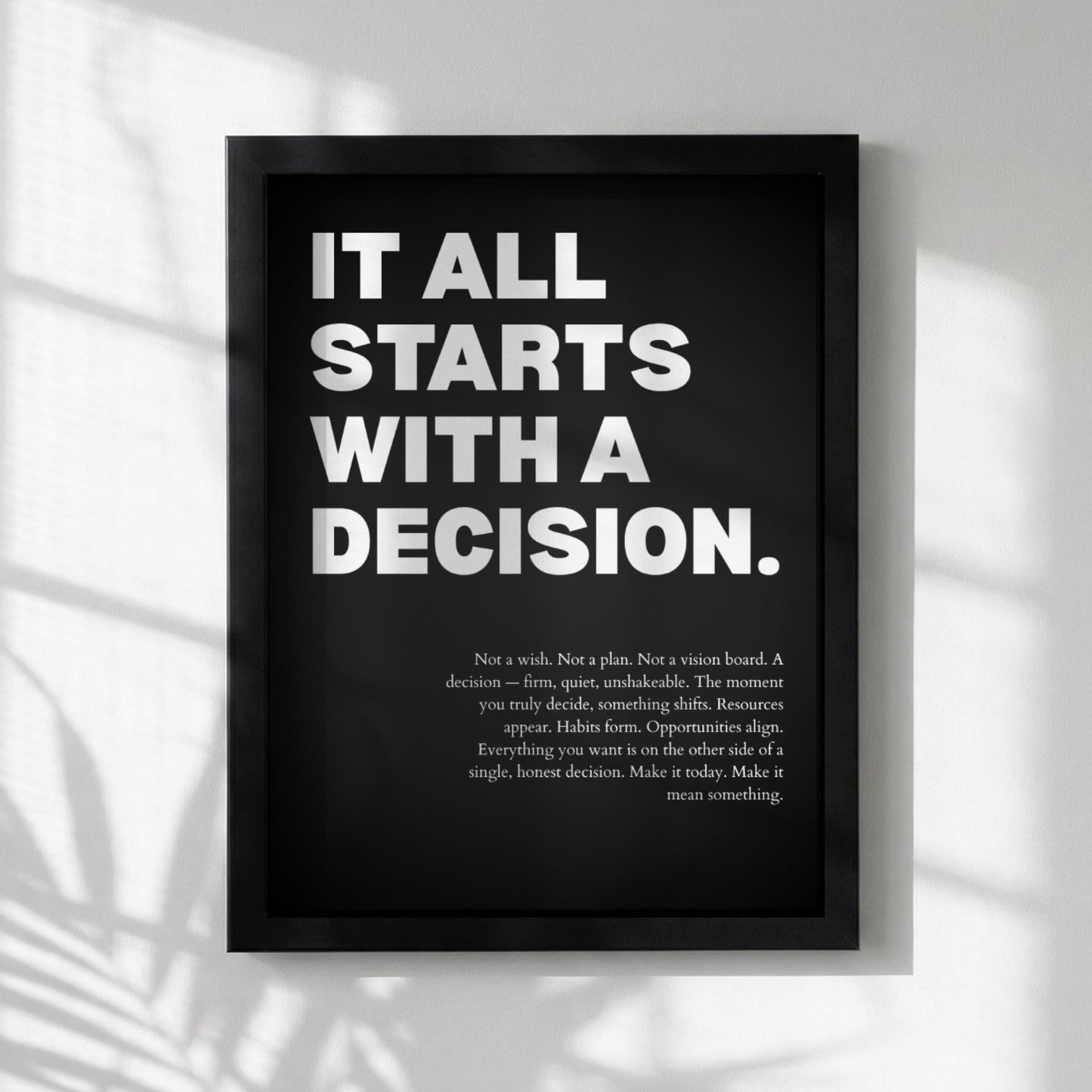 It All Starts With A Decision Inspirational Poster | Minimalist Decision Making Wall Art | Motivational Office Print | Modern Home Decor