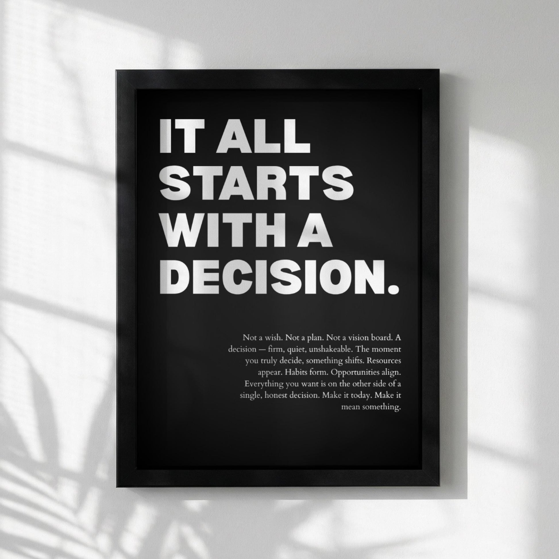 It All Starts With A Decision Inspirational Poster | Minimalist Decision Making Wall Art | Motivational Office Print | Modern Home Decor