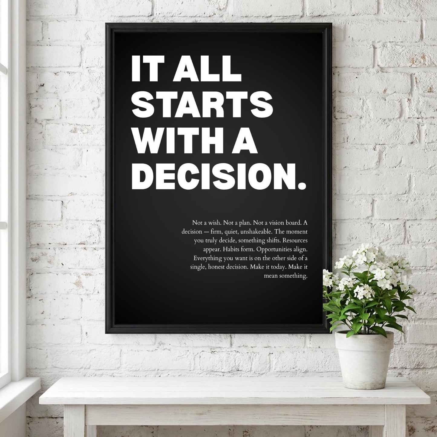 It All Starts With A Decision Inspirational Poster | Minimalist Decision Making Wall Art | Motivational Office Print | Modern Home Decor