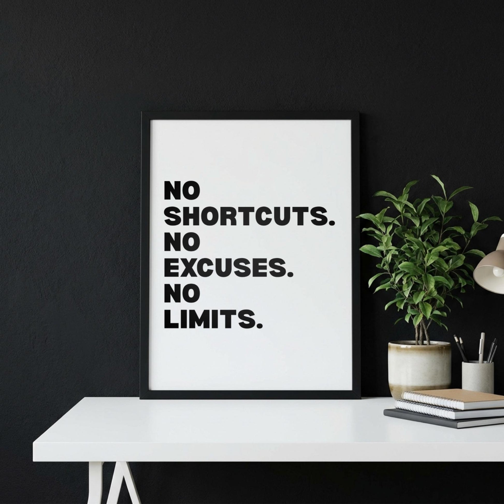 No Shortcuts No Excuses No Limits Inspirational Minimalist Poster | Discipline & Grit Wall Art | Motivational Office Print | Modern White Home Decor