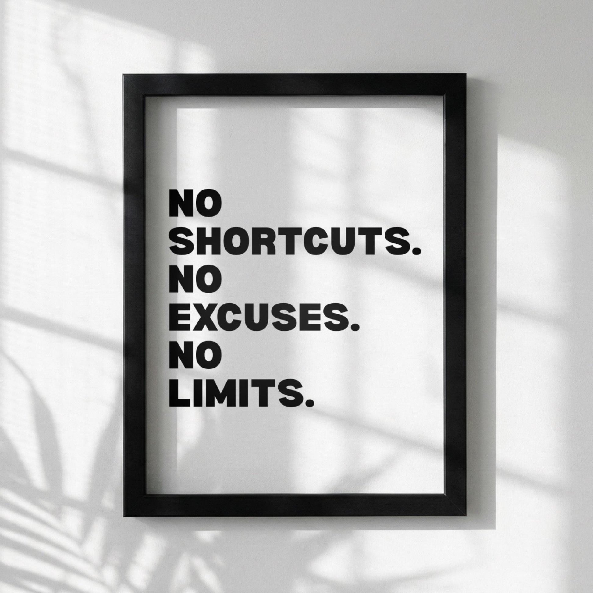 No Shortcuts No Excuses No Limits Inspirational Minimalist Poster | Discipline & Grit Wall Art | Motivational Office Print | Modern White Home Decor