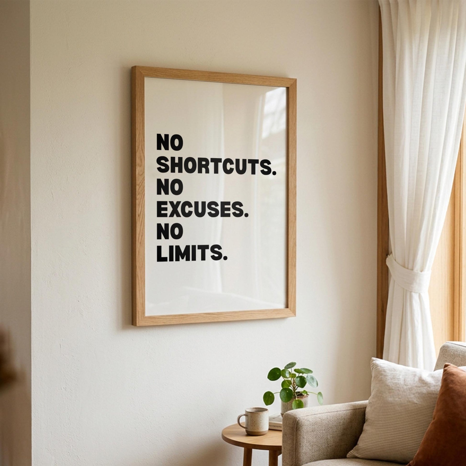 No Shortcuts No Excuses No Limits Inspirational Minimalist Poster | Discipline & Grit Wall Art | Motivational Office Print | Modern White Home Decor