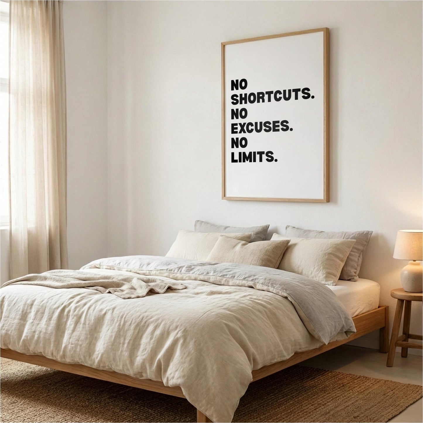 No Shortcuts No Excuses No Limits Inspirational Minimalist Poster | Discipline & Grit Wall Art | Motivational Office Print | Modern White Home Decor