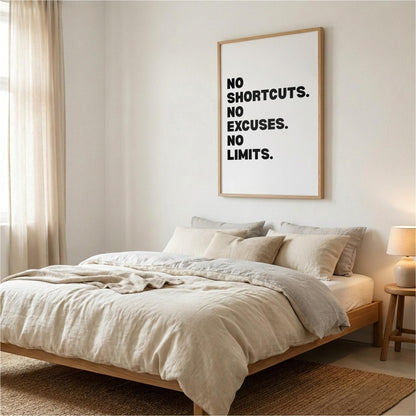 No Shortcuts No Excuses No Limits Inspirational Minimalist Poster | Discipline & Grit Wall Art | Motivational Office Print | Modern White Home Decor