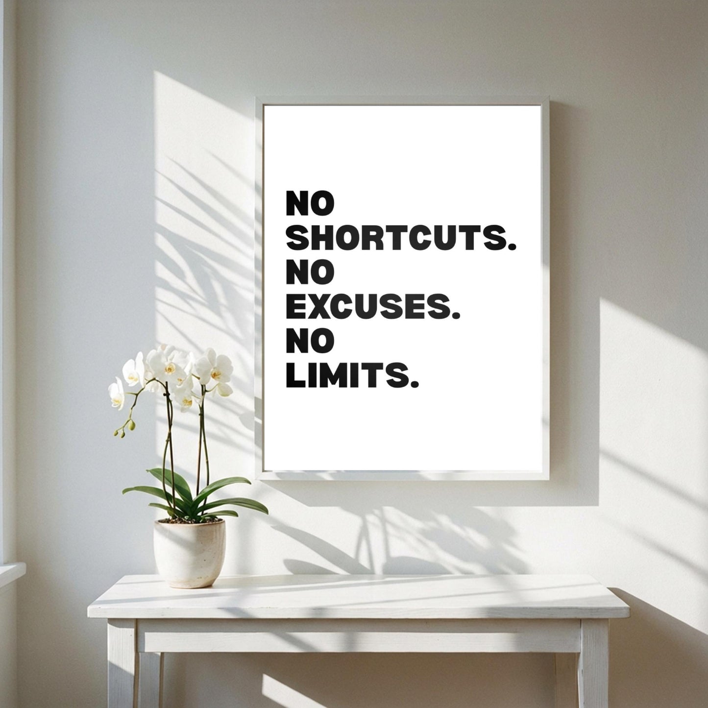 No Shortcuts No Excuses No Limits Inspirational Minimalist Poster | Discipline & Grit Wall Art | Motivational Office Print | Modern White Home Decor