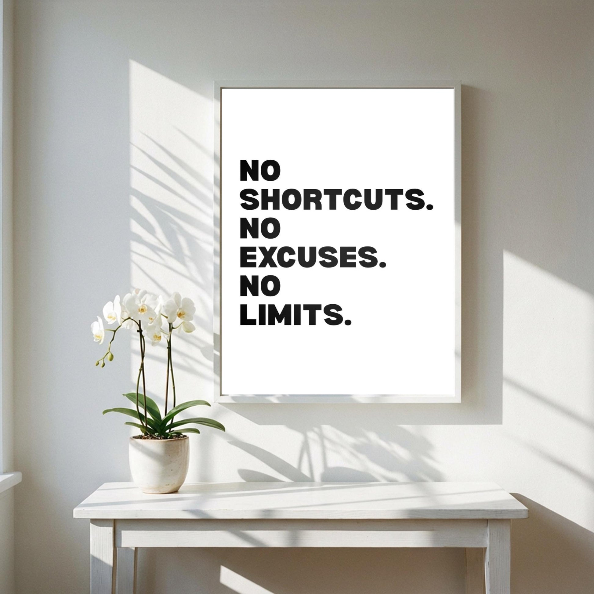 No Shortcuts No Excuses No Limits Inspirational Minimalist Poster | Discipline & Grit Wall Art | Motivational Office Print | Modern White Home Decor