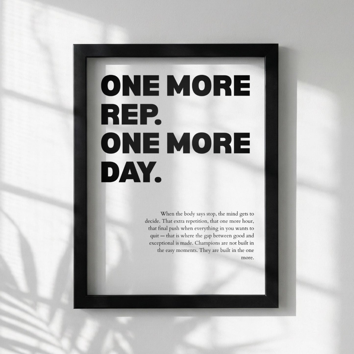 One More Rep One More Day Inspirational Minimalist Poster | Persistence & Grit Wall Art | Motivational Office Print | Modern White Home Decor