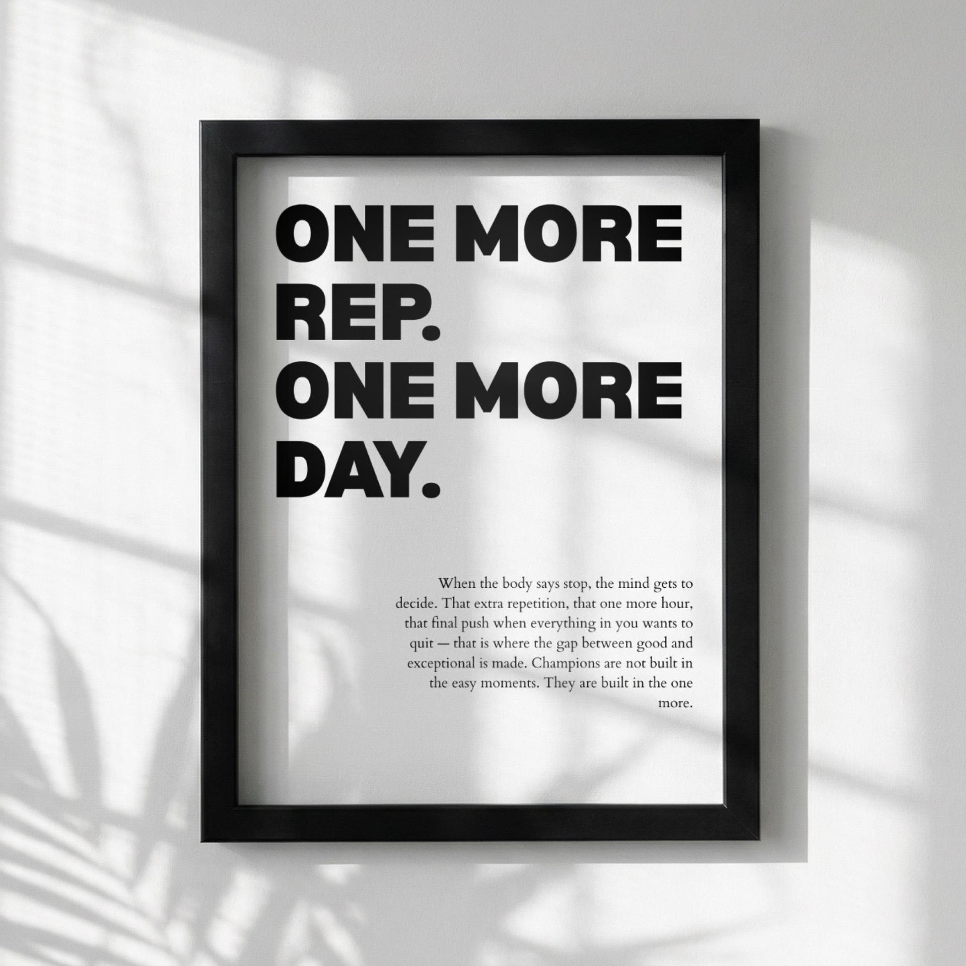 One More Rep One More Day Inspirational Minimalist Poster | Persistence & Grit Wall Art | Motivational Office Print | Modern White Home Decor