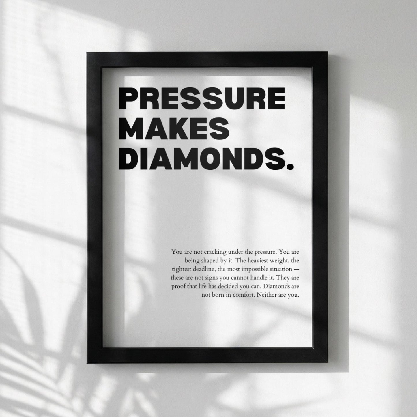 Pressure Makes Diamonds Inspirational Minimalist Poster | Resilience & Growth Wall Art | Motivational Office Print | Modern White Home Decor