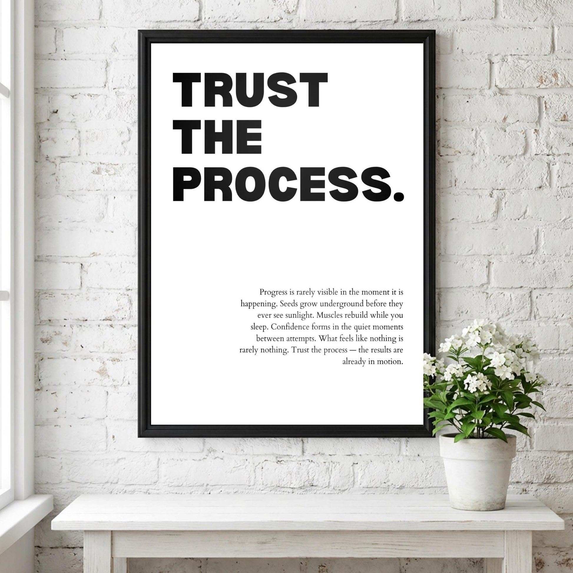 Trust The Process Inspirational Minimalist Poster | Patience & Growth Wall Art | Motivational Office Print | Modern White Home Decor