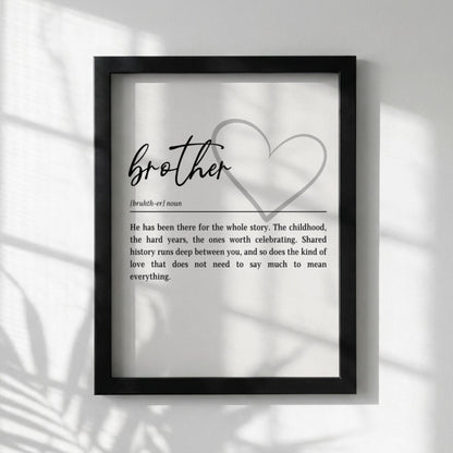 Brother Definition Print | Heart Wall Art | Meaningful Gift for Brother | Minimalist Typography