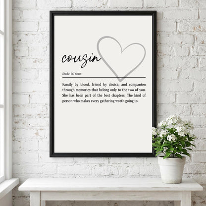 Cousin Definition Print | Heart Wall Art | Friendship Gift | Minimalist Typography Poster