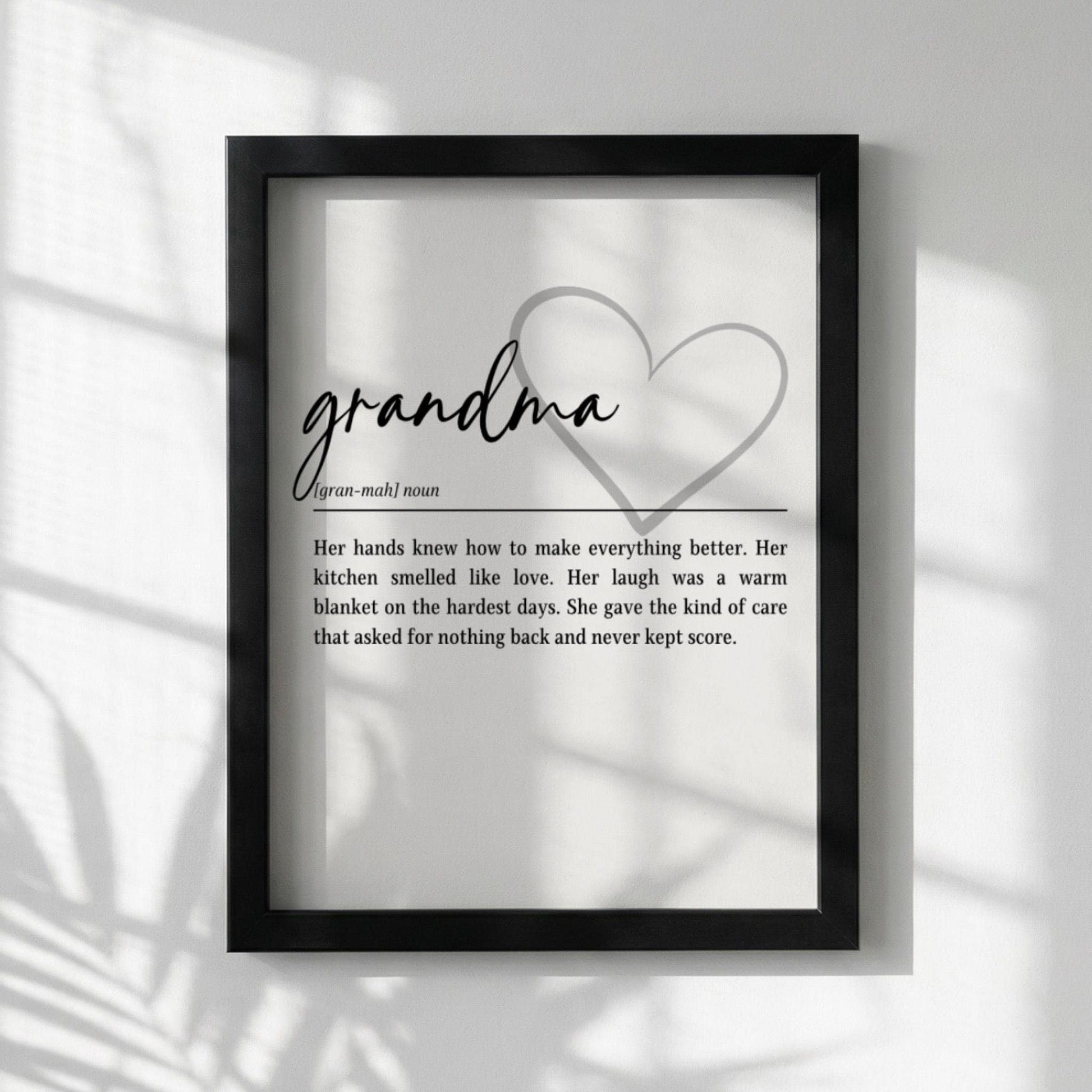 Grandma Definition Print | Heart Wall Art | Cozy Home Decor | Sentimental Gift