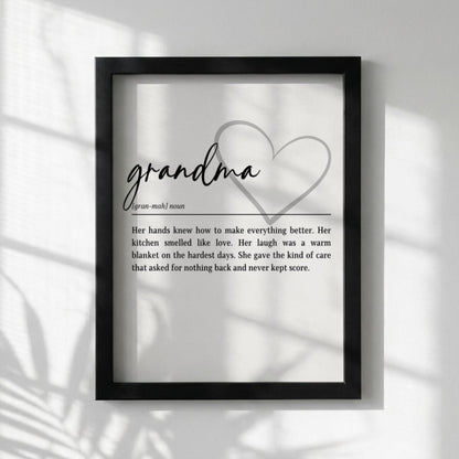 Grandma Definition Print | Heart Wall Art | Cozy Home Decor | Sentimental Gift