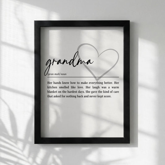 Grandma Definition Print | Heart Wall Art | Cozy Home Decor | Sentimental Gift