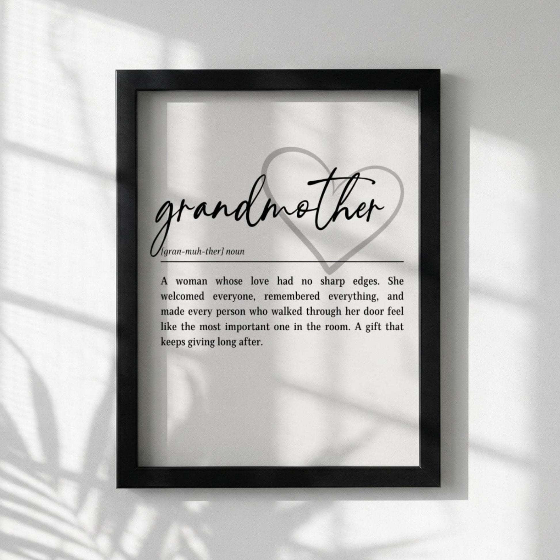 Grandmother Definition Print | Heart Quote Wall Art | Sentimental Gift for Grandma | Minimalist Typography Poster