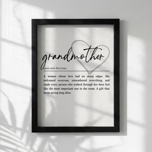 Grandmother Definition Print | Heart Quote Wall Art | Sentimental Gift for Grandma | Minimalist Typography Poster