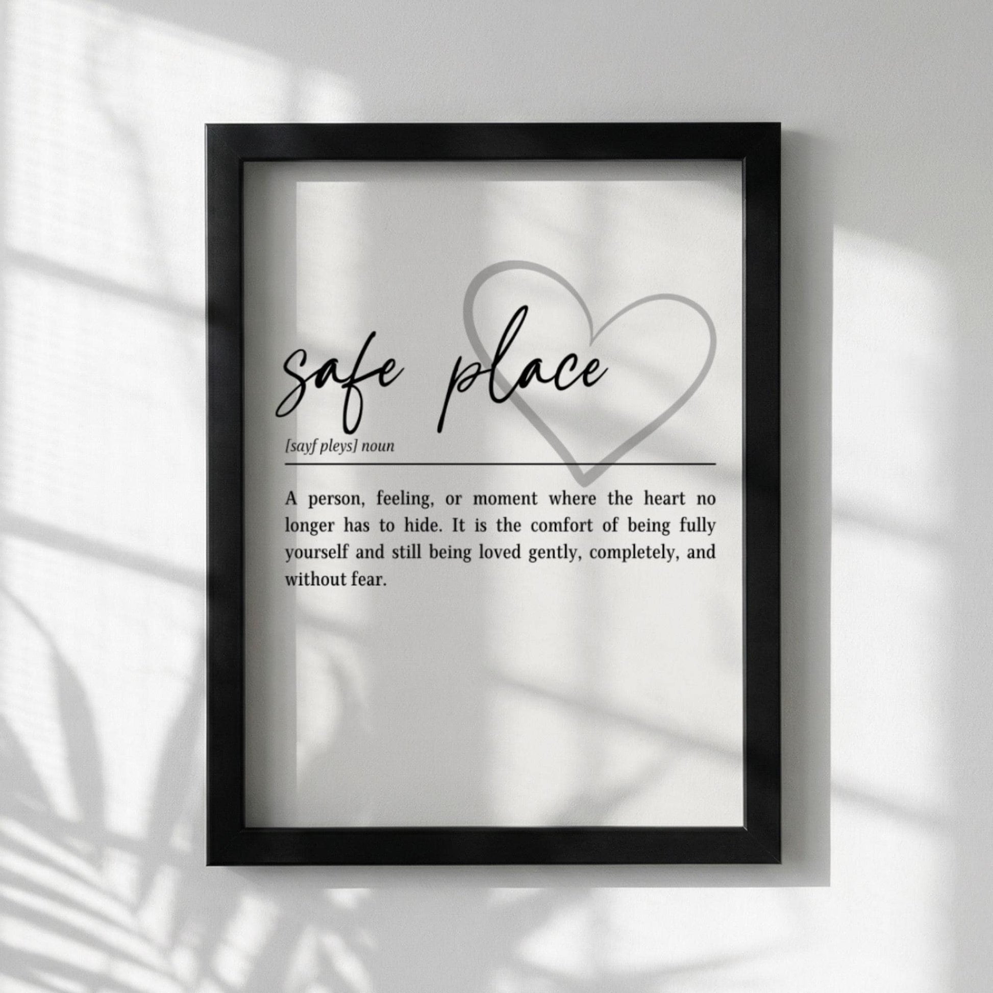Safe Place Definition Print | Minimalist Typography Art | Inspirational Quote Wall Decor | Home Office Art