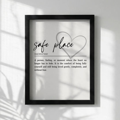 Safe Place Definition Print | Minimalist Typography Art | Inspirational Quote Wall Decor | Home Office Art