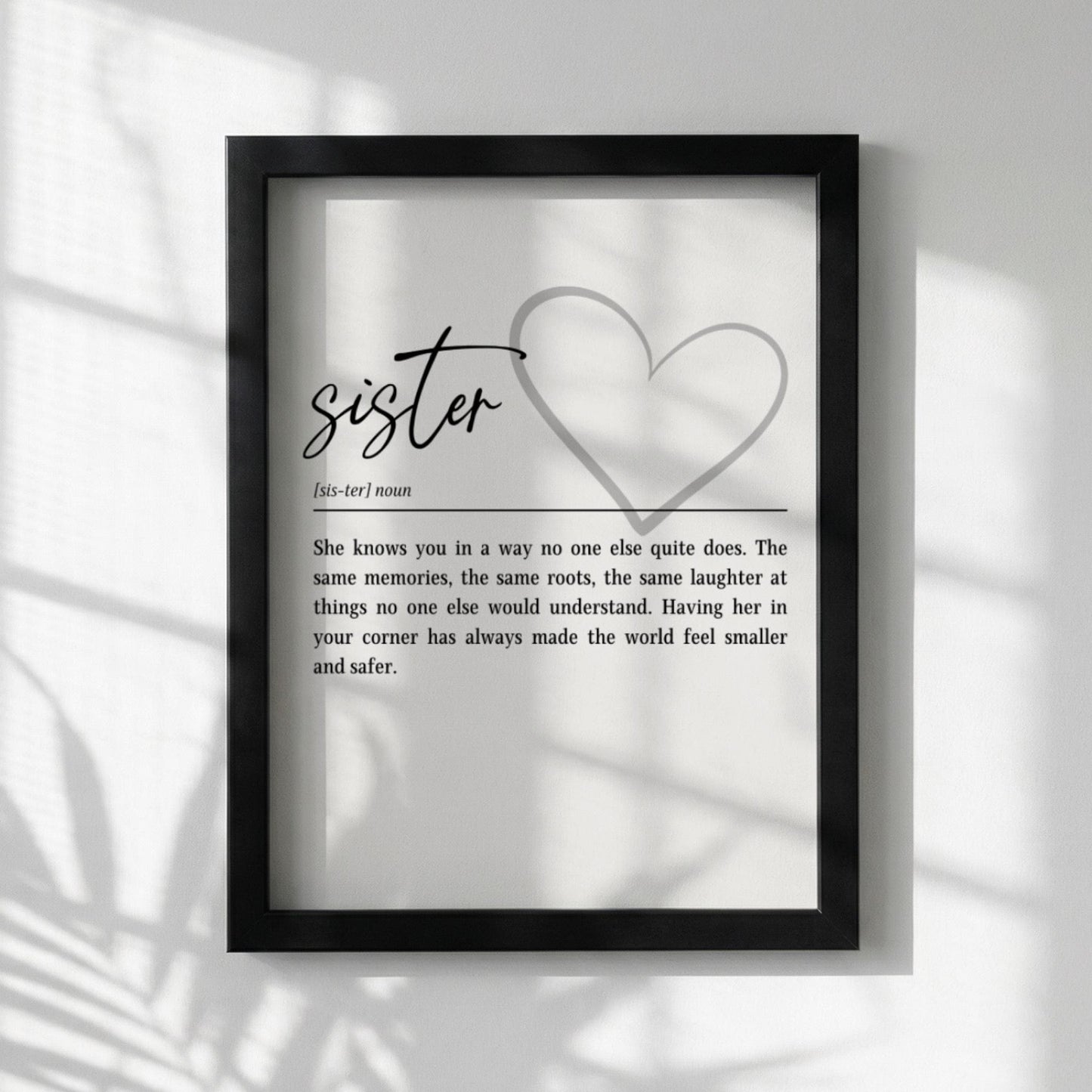 Sister Definition Print | Heart Wall Art | Meaningful Sister Gift | Minimalist Typography Quote