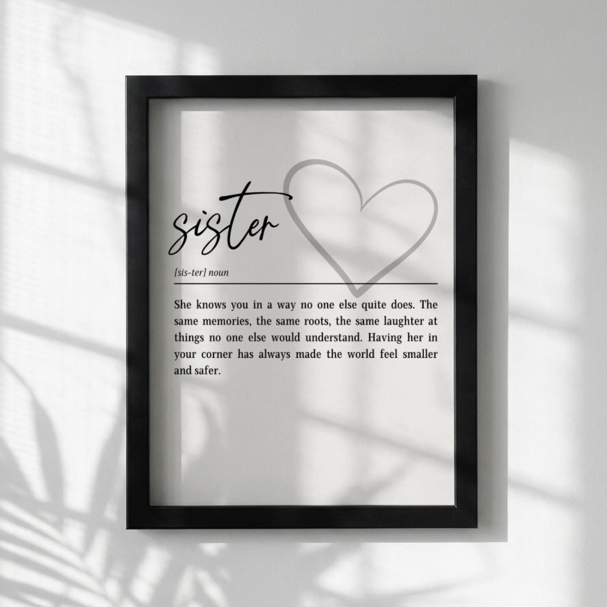 Sister Definition Print | Heart Wall Art | Meaningful Sister Gift | Minimalist Typography Quote