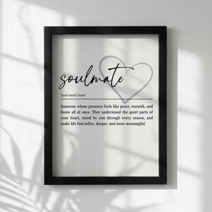 Soulmate Definition Print | Romantic Wall Art | Meaningful Gift | Minimalist Typography