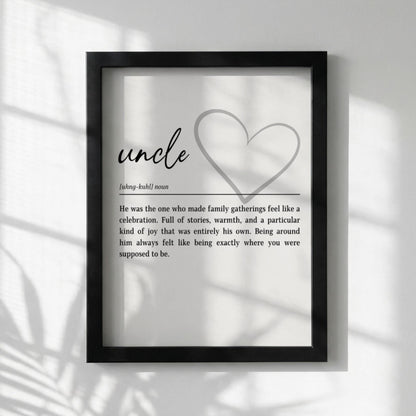 Uncle Definition Print | Heart Wall Art | Meaningful Gift for Uncle | Modern Typography Decor