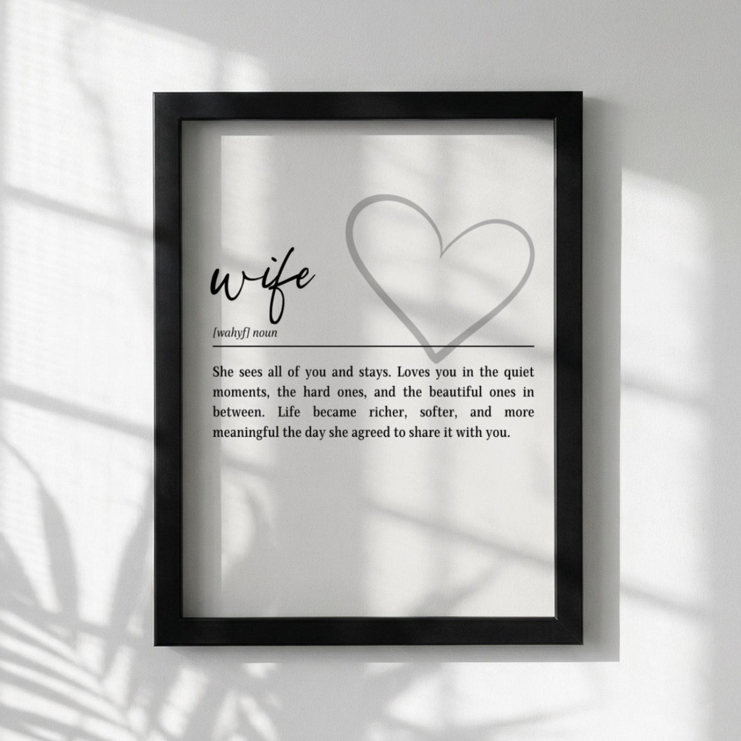 Wife Definition Print | Heart Wall Art | Meaningful Gift for Her | Minimalist Typography