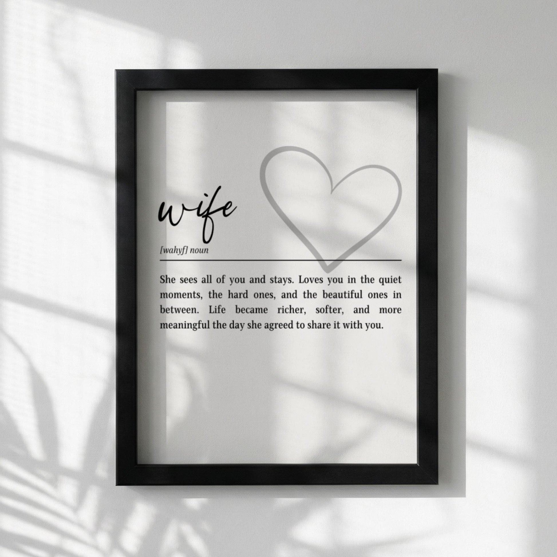 Wife Definition Print | Heart Wall Art | Meaningful Gift for Her | Minimalist Typography