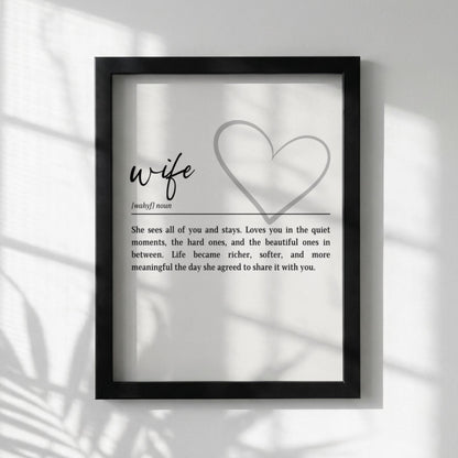 Wife Definition Print | Heart Wall Art | Meaningful Gift for Her | Minimalist Typography