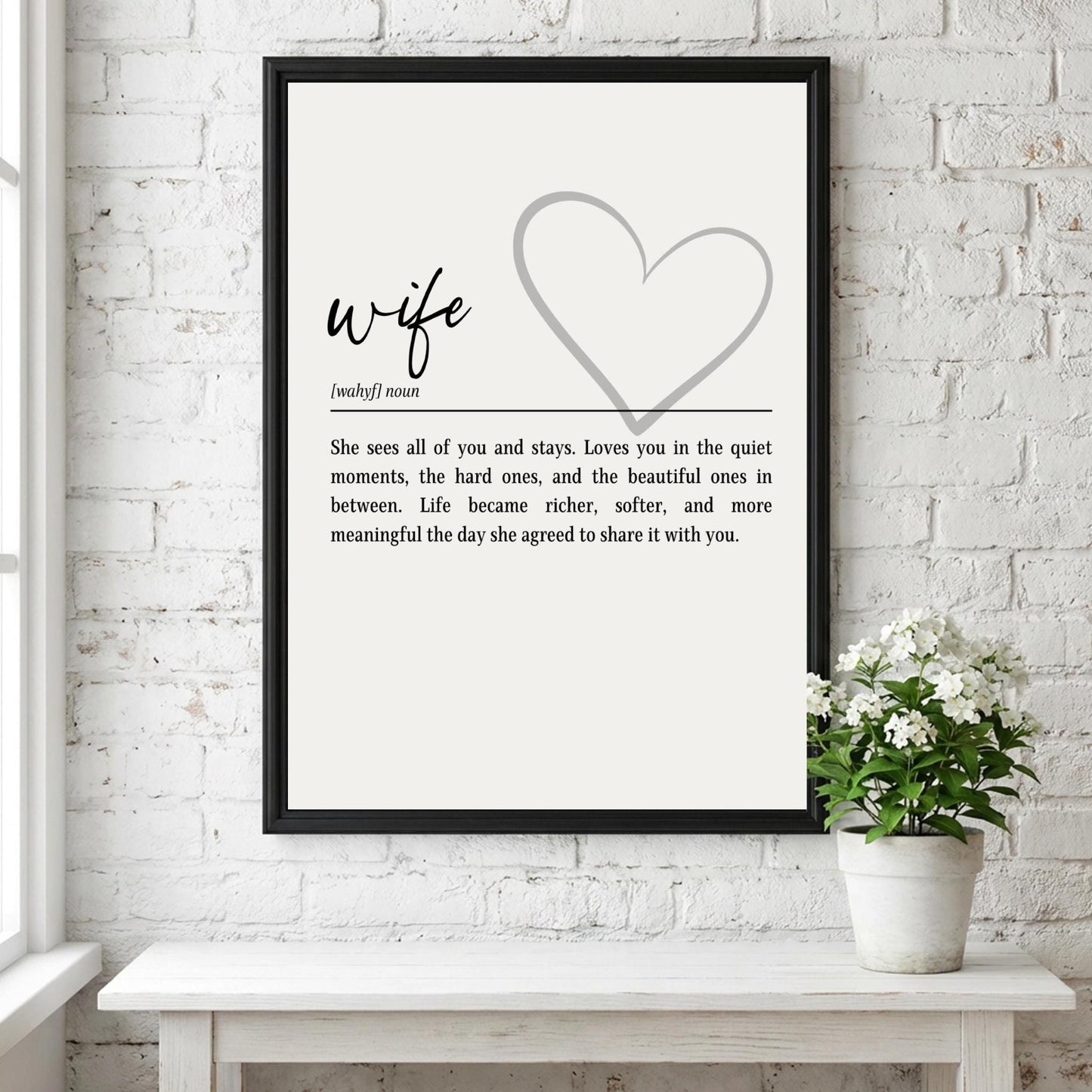 Wife Definition Print | Heart Wall Art | Meaningful Gift for Her | Minimalist Typography