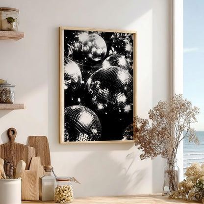Surreal Disco Ball Woman Art Print, Retro Red Velvet Party Poster