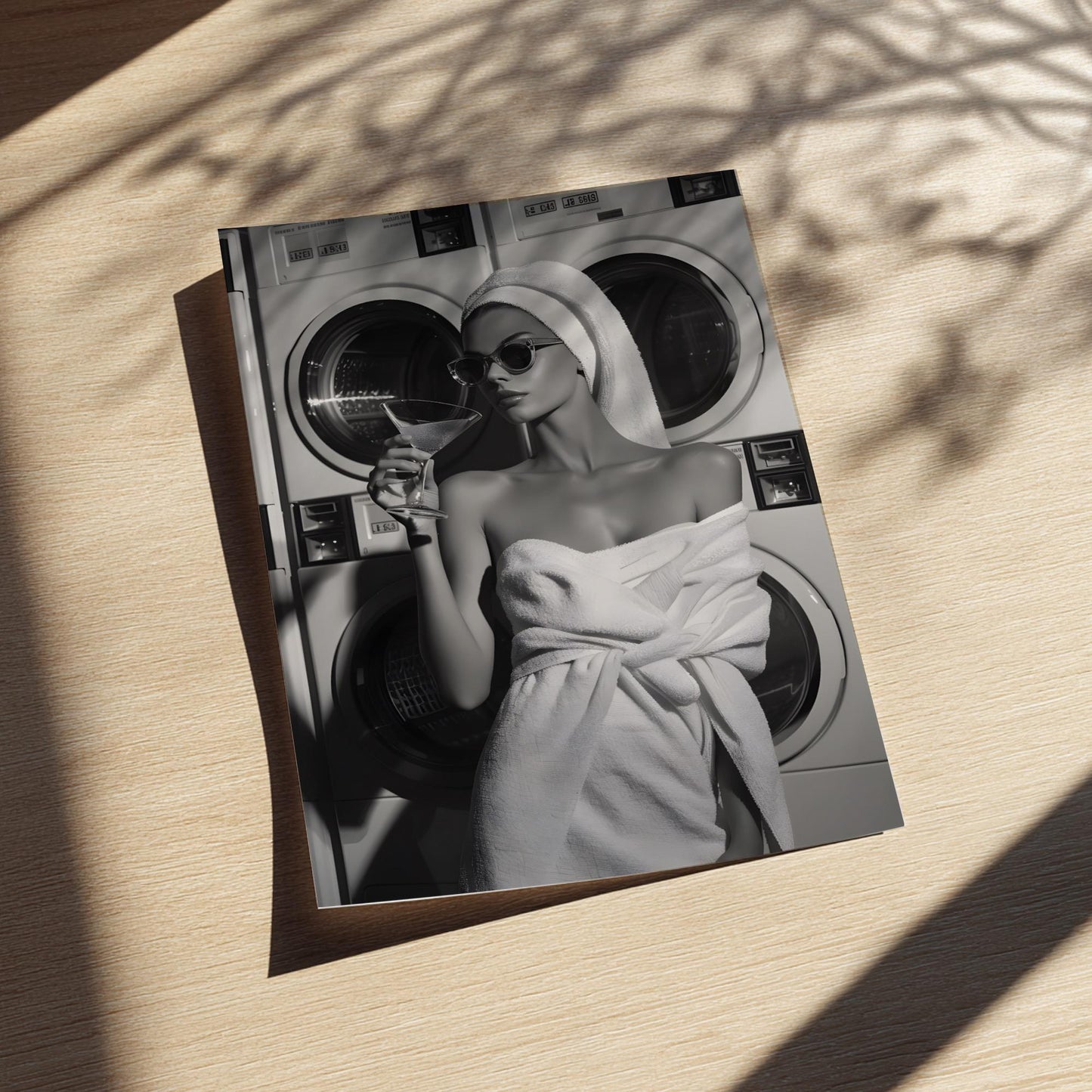 Vintage Laundromat Fashion Print, Black and White Martini Starlet Poster