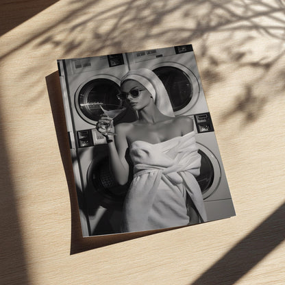 Vintage Laundromat Fashion Print, Black and White Martini Starlet Poster