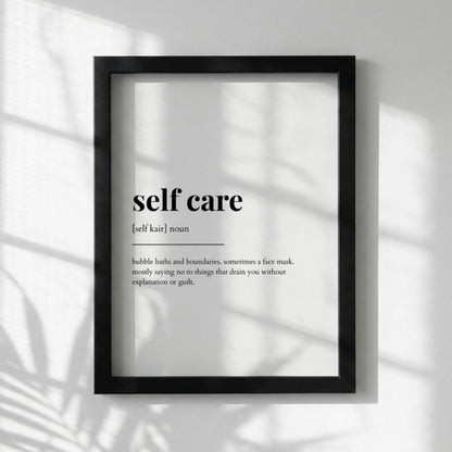 Self Care Definition Poster | Funny Self Care Meaning | Dictionary Style Wall Art | Motivational Quote Print | Wellness Decor