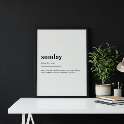 Sunday Definition Poster | Funny Sunday Meaning | Dictionary Style Wall Art | Motivational Quote Print | Relax Humor Decor