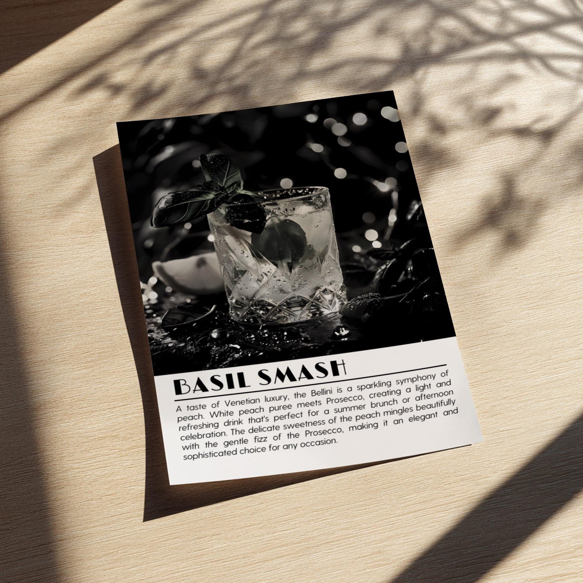 Basil Smash Black & White Poster | Minimalist Cocktail Wall Art | Modern Bar Decor | Classic Drink Print | Kitchen Wall Art