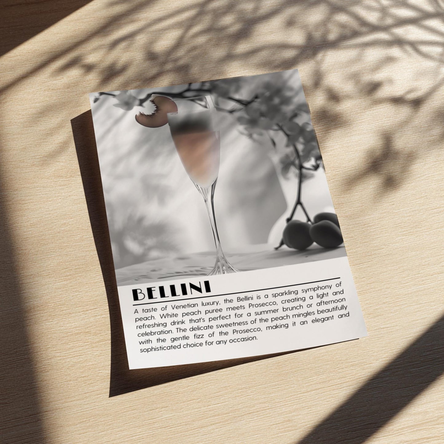 Bellini Black & White Poster | Minimalist Cocktail Wall Art | Modern Bar Decor | Italian Drink Print | Kitchen Wall Art