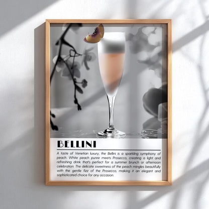 Bellini Black & White Poster | Minimalist Cocktail Wall Art | Modern Bar Decor | Italian Drink Print | Bar Cart Decor
