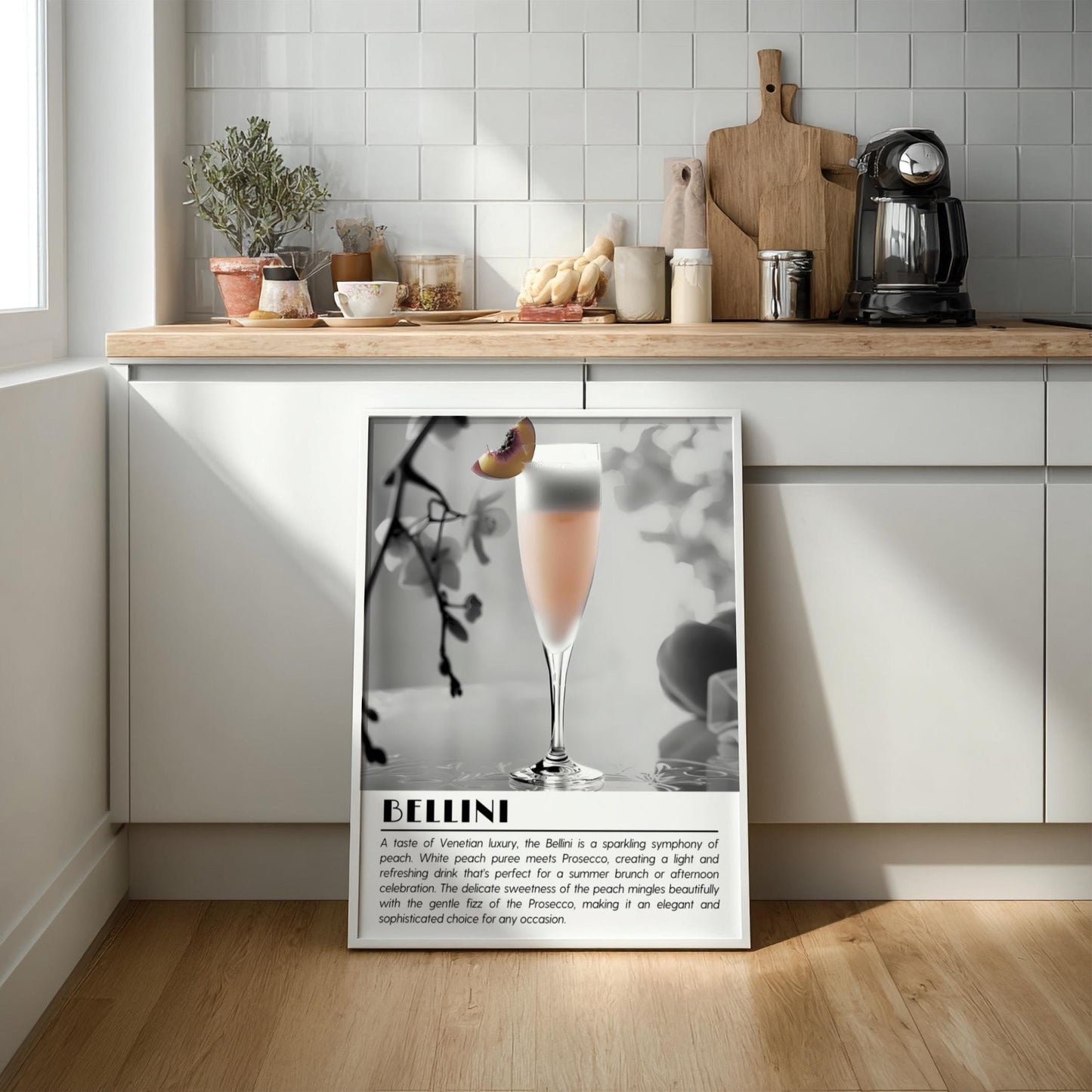 Bellini Black & White Poster | Minimalist Cocktail Wall Art | Modern Bar Decor | Italian Drink Print | Bar Cart Decor