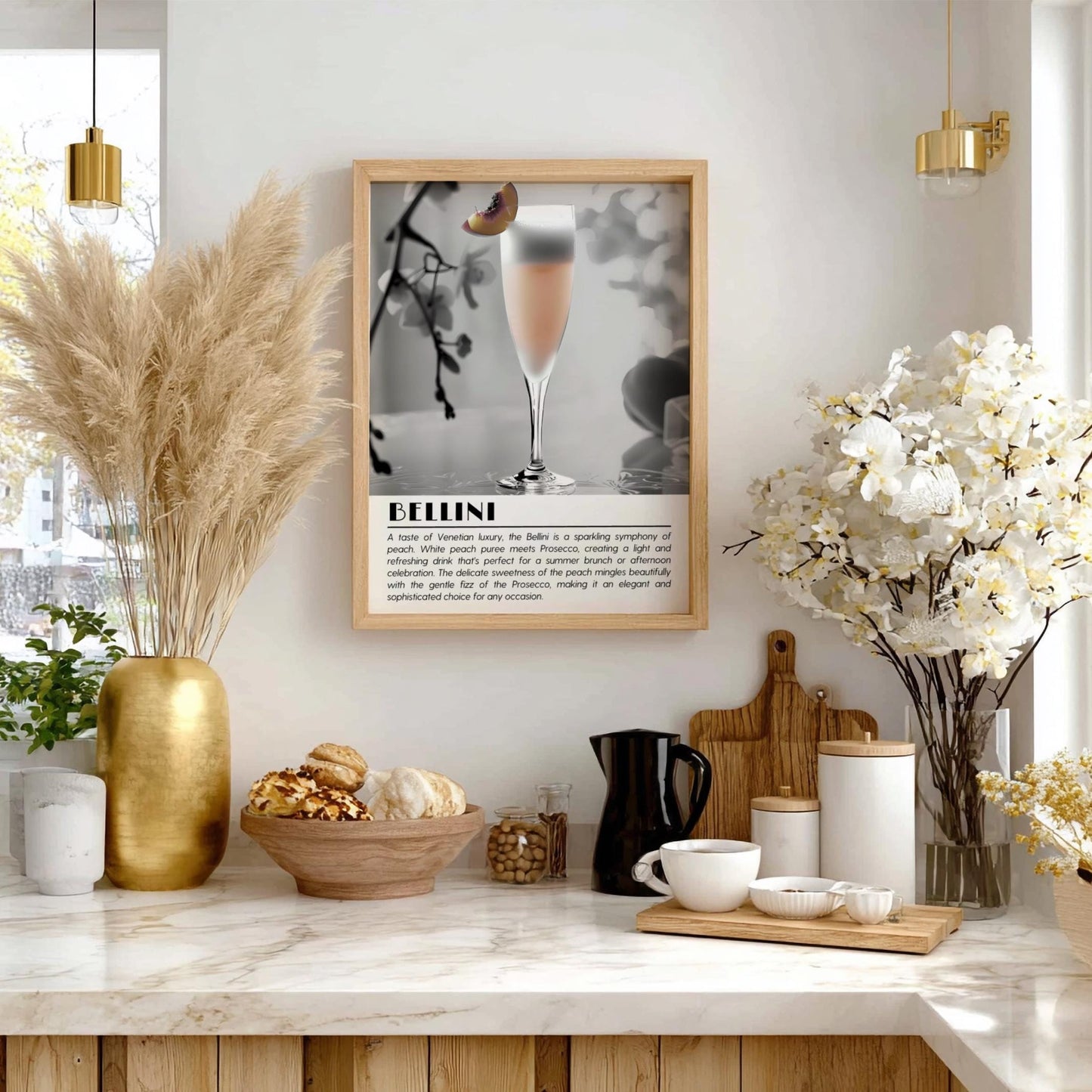 Bellini Black & White Poster | Minimalist Cocktail Wall Art | Modern Bar Decor | Italian Drink Print | Bar Cart Decor