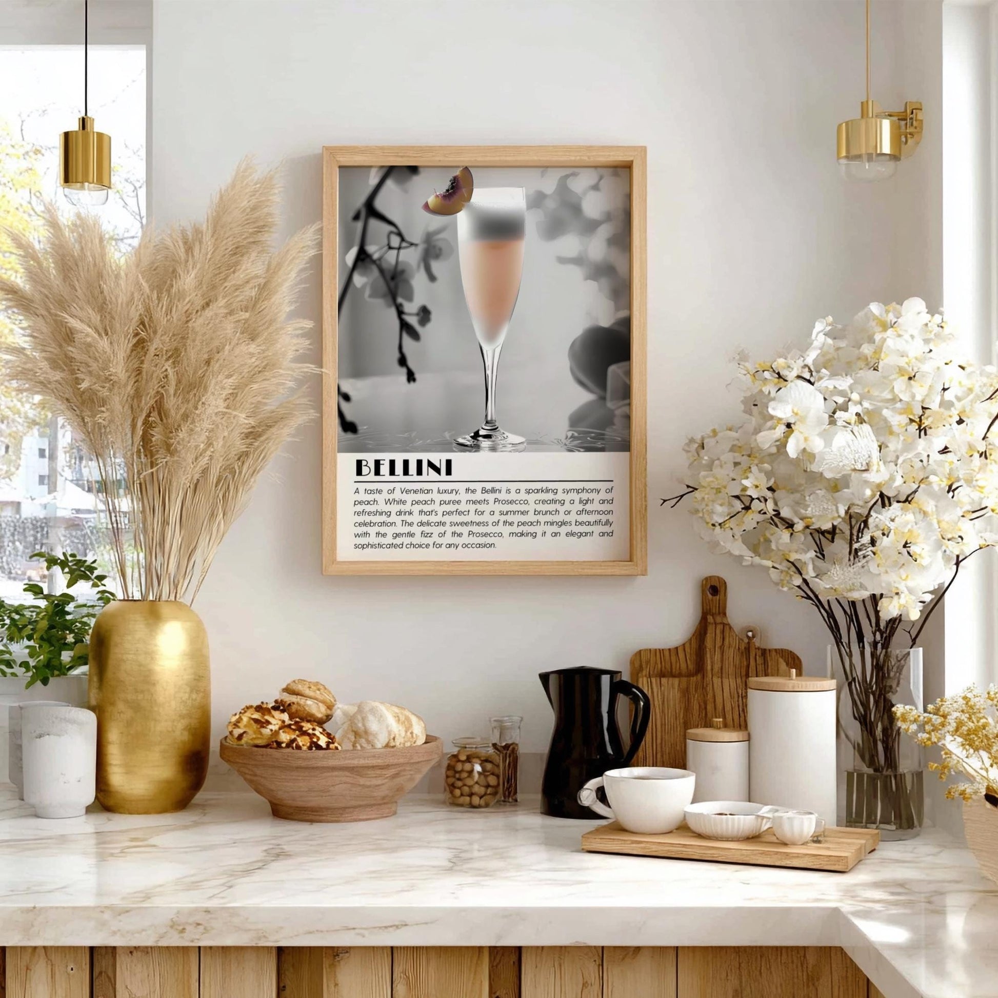 Bellini Black & White Poster | Minimalist Cocktail Wall Art | Modern Bar Decor | Italian Drink Print | Bar Cart Decor