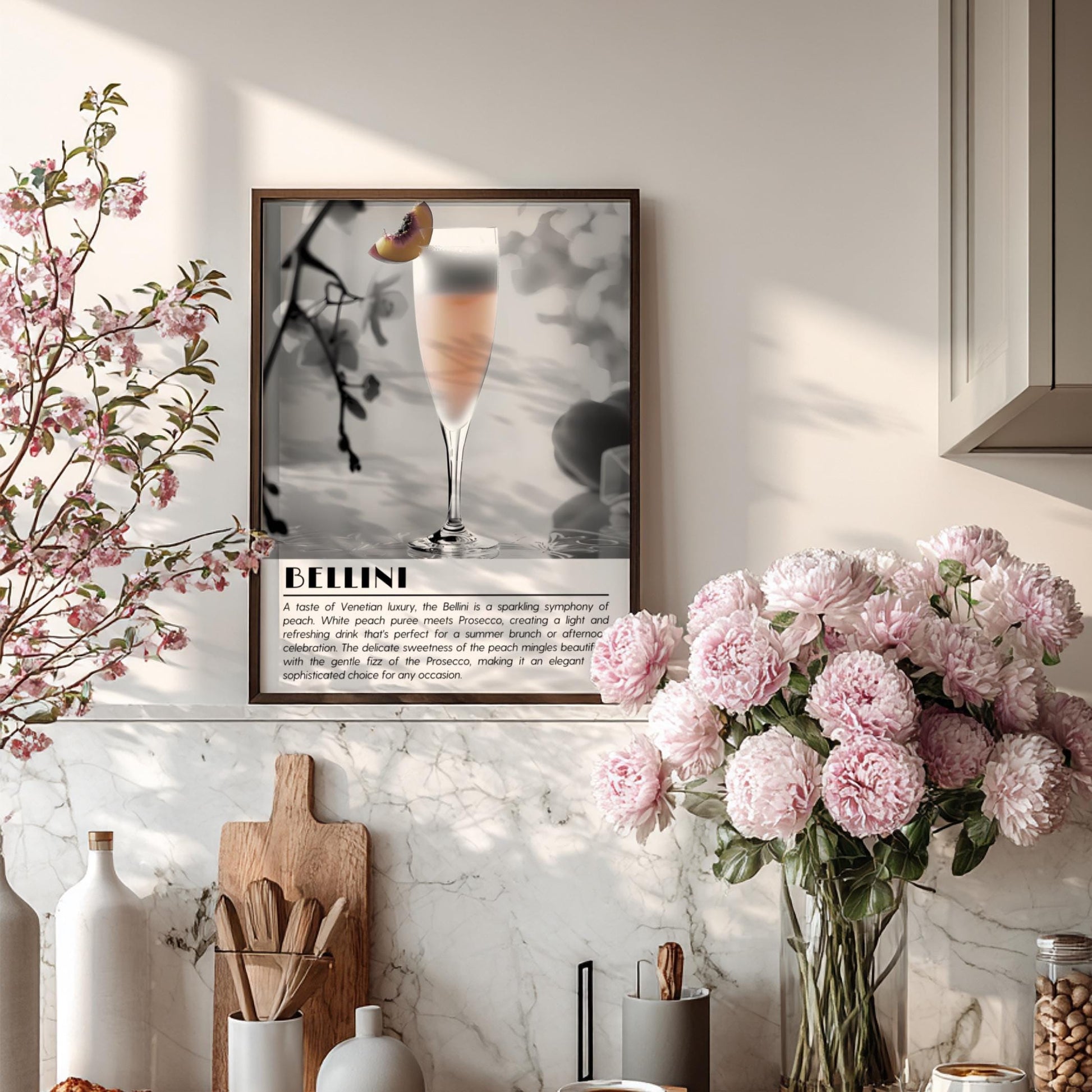 Bellini Black & White Poster | Minimalist Cocktail Wall Art | Modern Bar Decor | Italian Drink Print | Bar Cart Decor