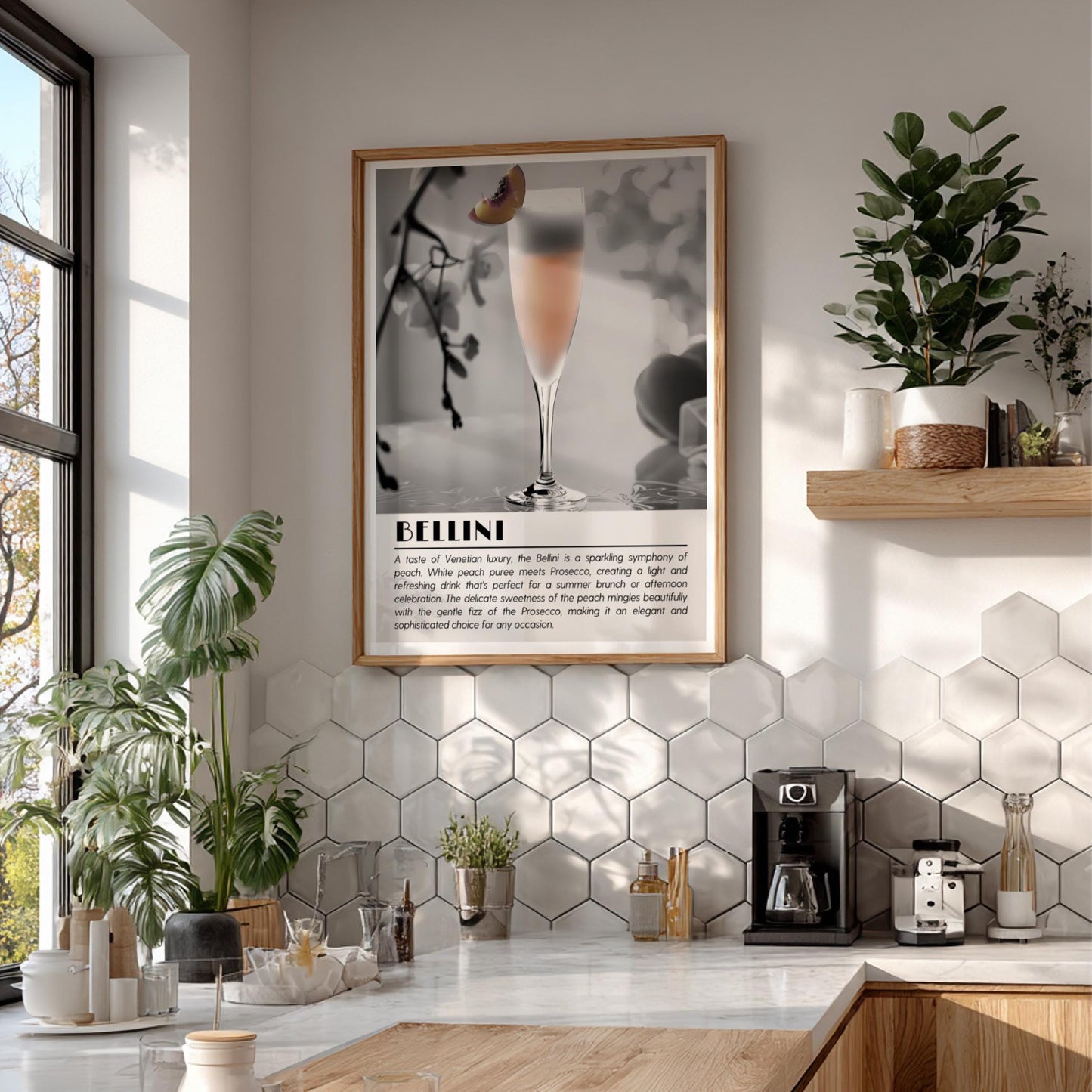 Bellini Black & White Poster | Minimalist Cocktail Wall Art | Modern Bar Decor | Italian Drink Print | Bar Cart Decor