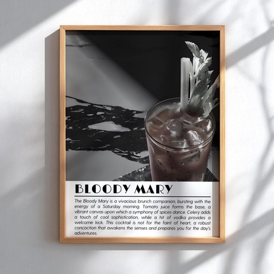Bloody Mary Black & White Poster | Minimalist Cocktail Wall Art | Modern Bar Decor | Classic Drink Print | Kitchen Wall Art