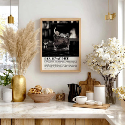 Boulevardier Black & White Poster | Minimalist Cocktail Wall Art | Modern Bar Decor | Classic Drink Print | Kitchen Wall Art